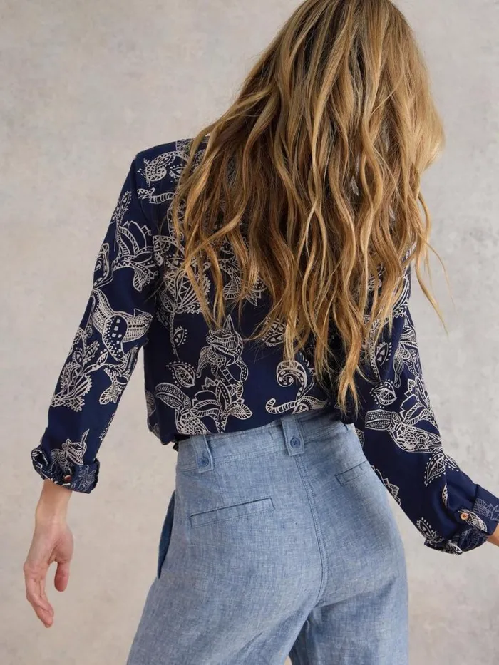 Women Sophie Organic Cotton Shirt Navy Print White Stuff Shirts and Blouses Women Sophie Organic Cotton Shirt Navy Print White Stuff Shirts and Blouses