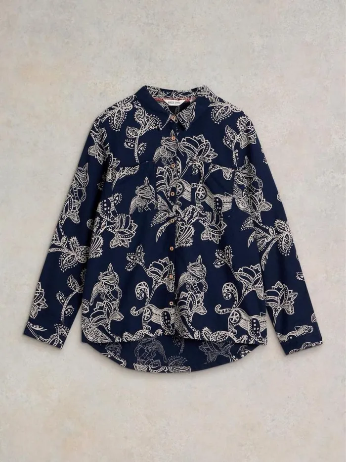 Women Sophie Organic Cotton Shirt Navy Print White Stuff Shirts and Blouses Women Sophie Organic Cotton Shirt Navy Print White Stuff Shirts and Blouses