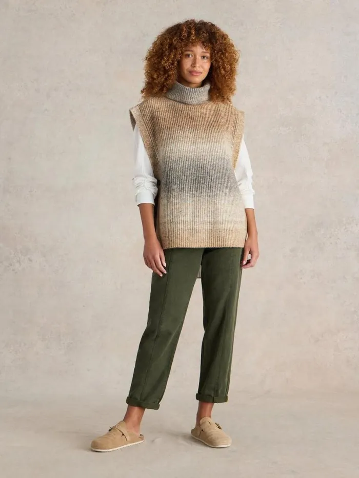 Women Spacedye Knitted Poncho Natural Multi White Stuff Knitwear