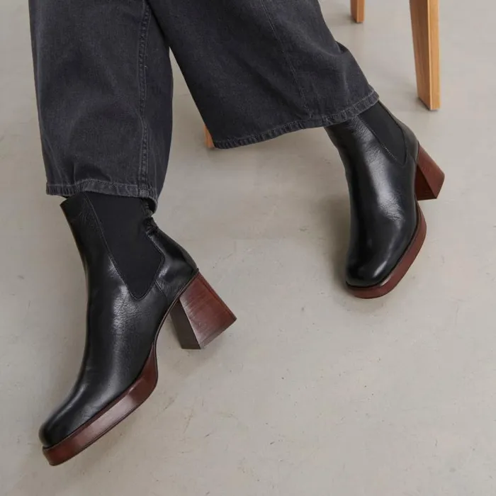 Women Square Toe And Elastic Boots Black JONAK Ankle Boots Lowboots