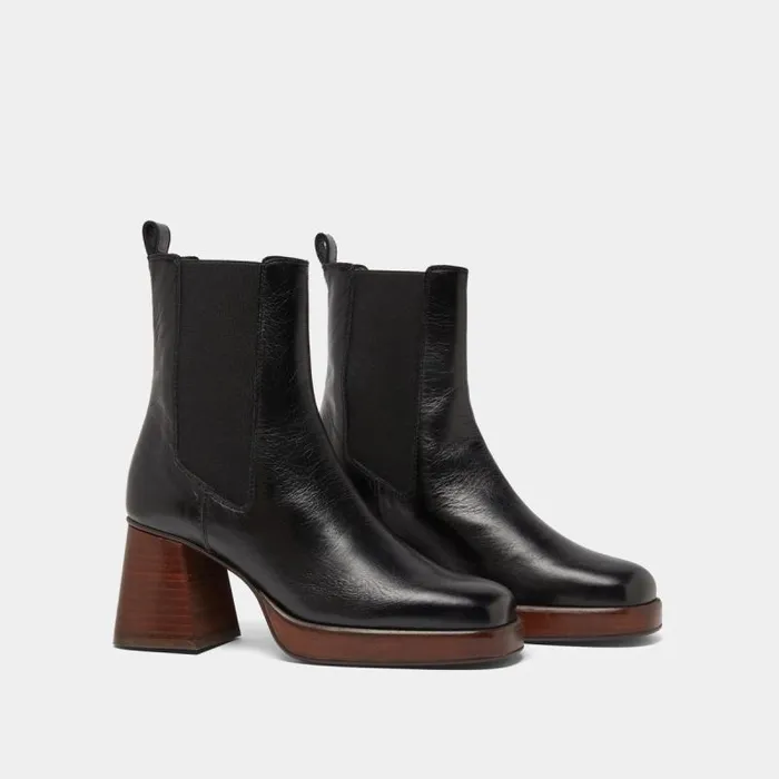 Women Square Toe And Elastic Boots Black JONAK Ankle Boots Lowboots
