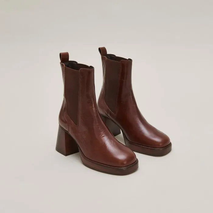 Women Square Toe And Elastic Boots Brown JONAK Ankle Boots Lowboots