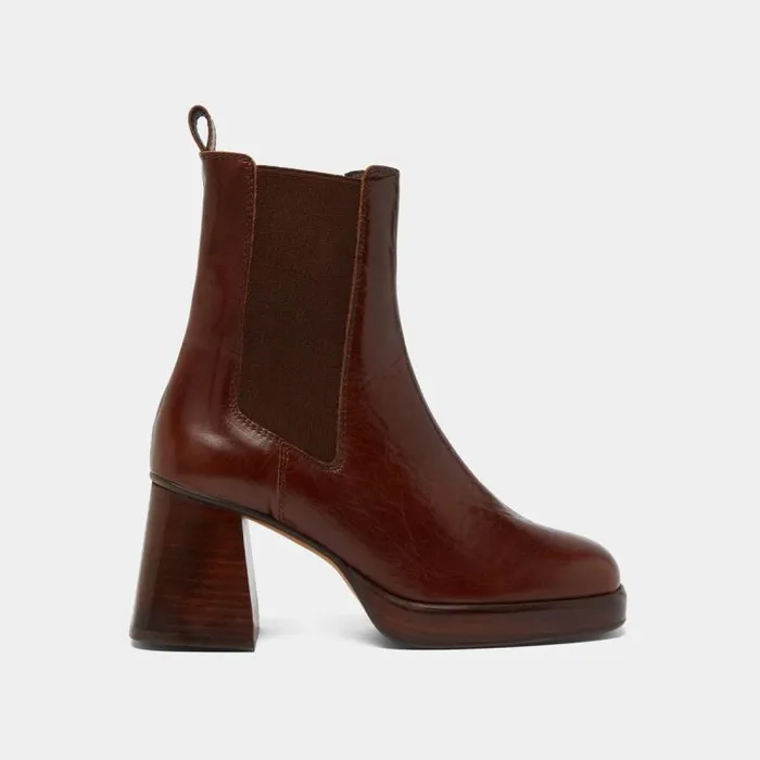 Women Square Toe And Elastic Boots Brown JONAK Ankle Boots Lowboots