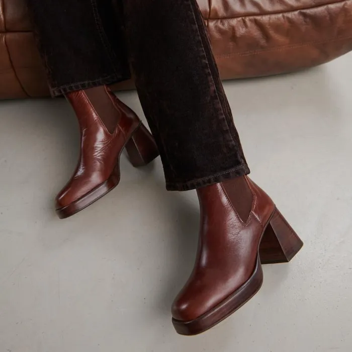 Women Square Toe And Elastic Boots Brown JONAK Ankle Boots Lowboots