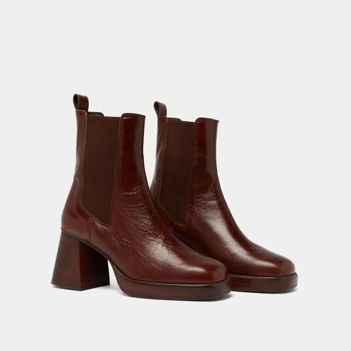 Women Square Toe And Elastic Boots Brown JONAK Ankle Boots Lowboots