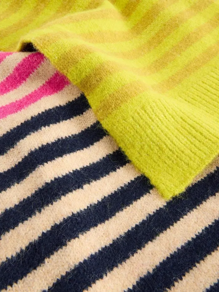 Women Stripe Knitted Scarf Yellow Multi White Stuff Scarves