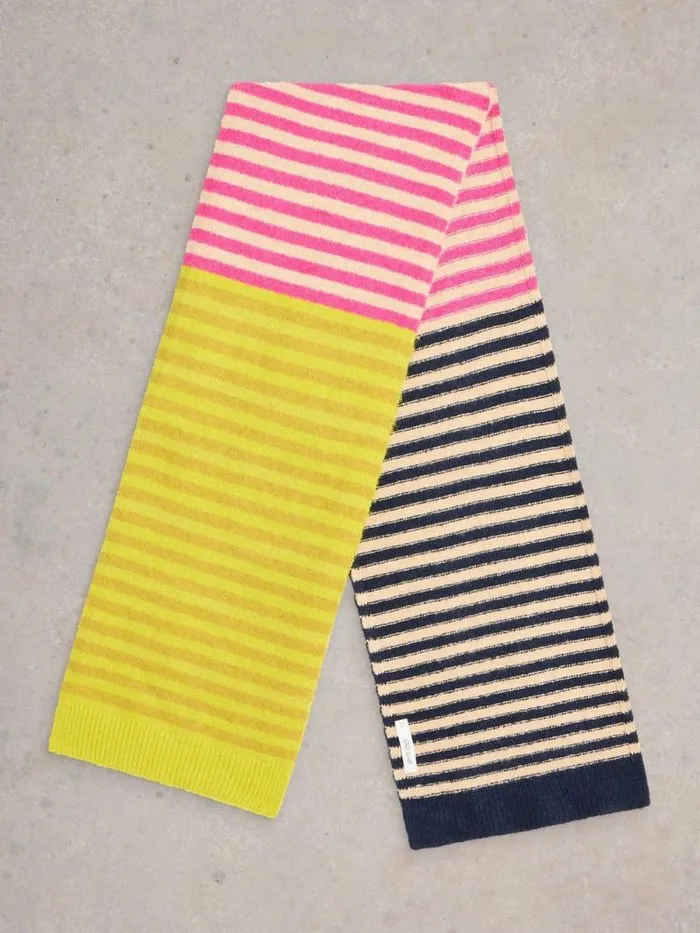 Women Stripe Knitted Scarf Yellow Multi White Stuff Scarves