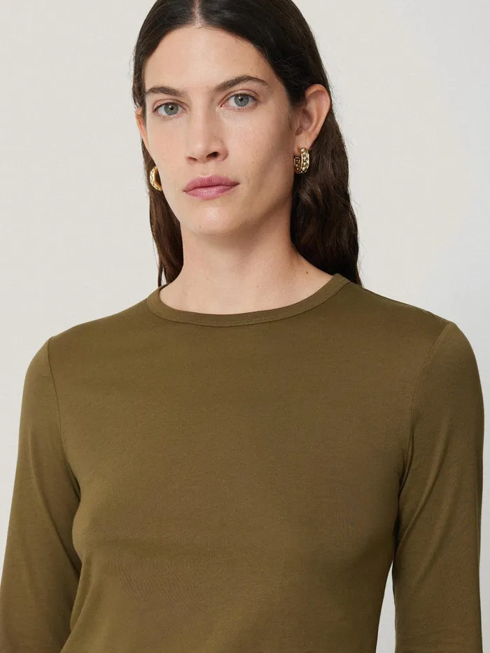 Women Supima Cotton Long Sleeve Tee Olive Jigsaw Shirts and Tops