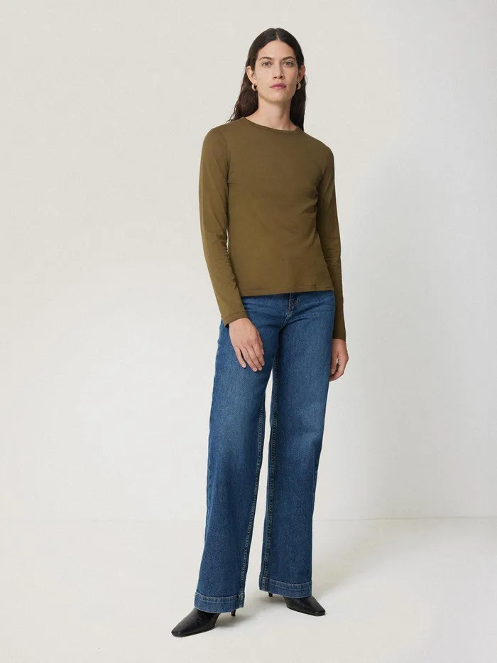 Women Supima Cotton Long Sleeve Tee Olive Jigsaw Shirts and Tops