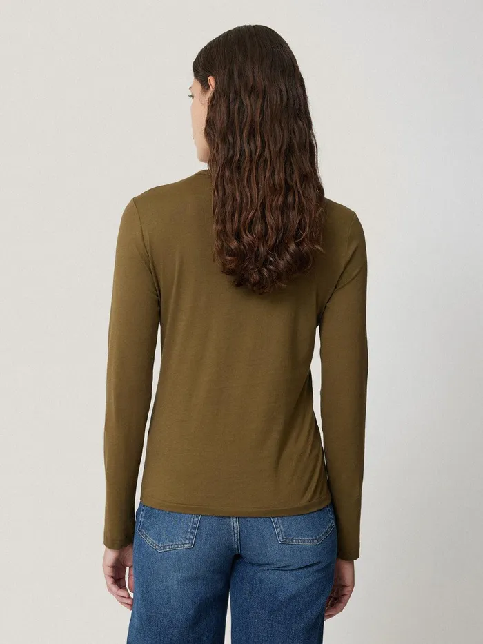Women Supima Cotton Long Sleeve Tee Olive Jigsaw Shirts and Tops