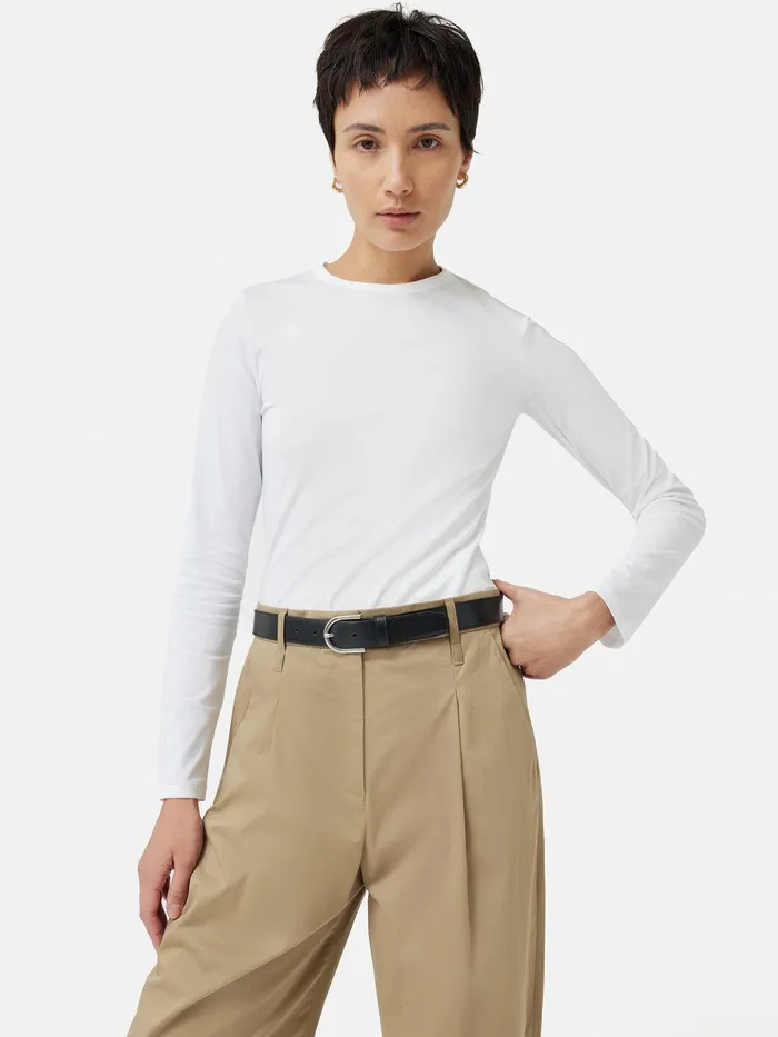 Women Supima Cotton Long Sleeve Tee White Jigsaw Pyjamas and Loungewear