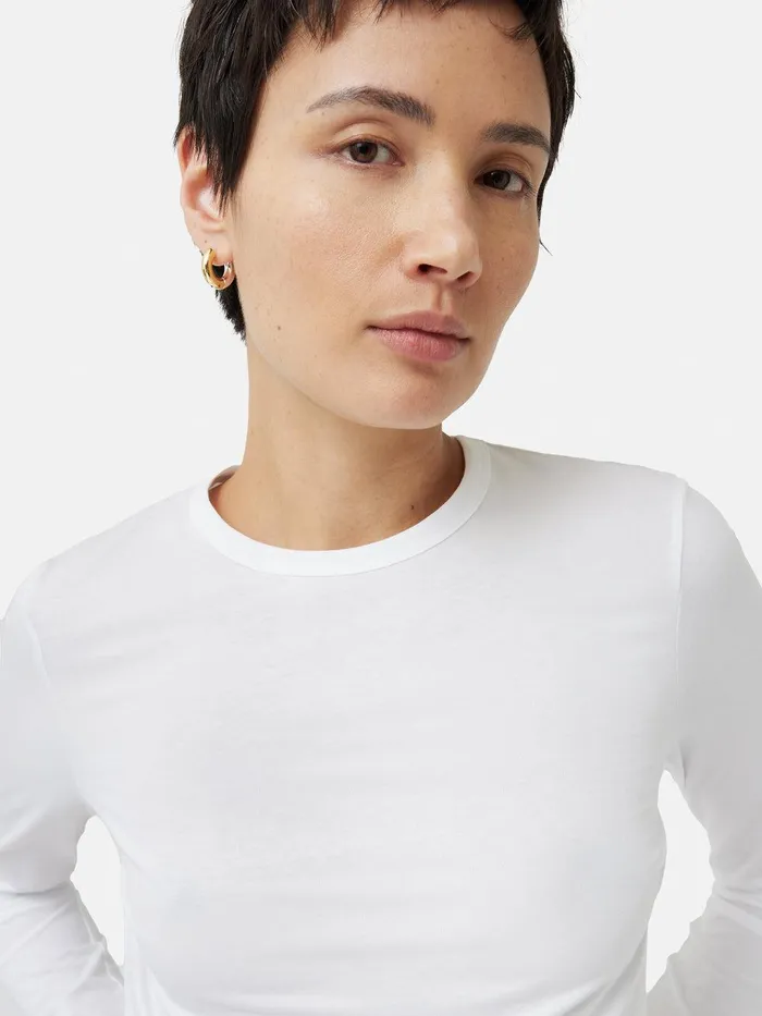Women Supima Cotton Long Sleeve Tee White Jigsaw Pyjamas and Loungewear