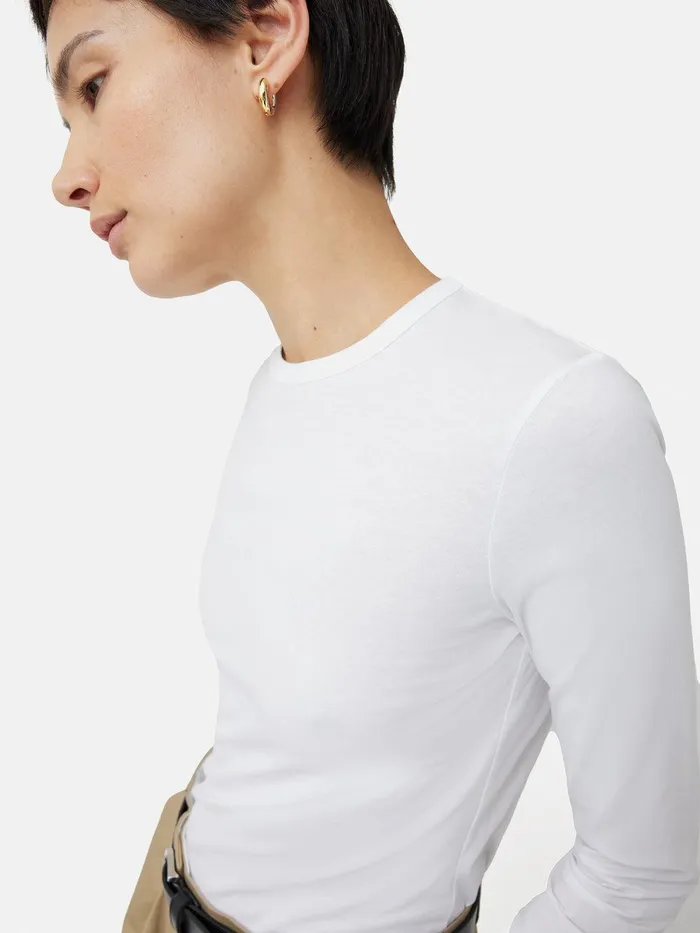 Women Supima Cotton Long Sleeve Tee White Jigsaw Pyjamas and Loungewear