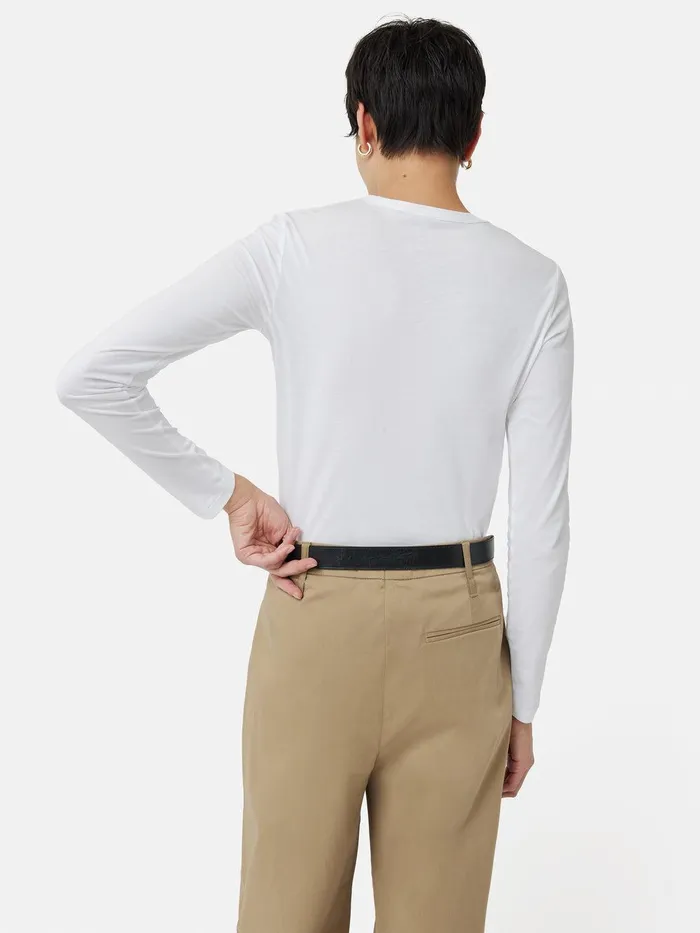 Women Supima Cotton Long Sleeve Tee White Jigsaw Pyjamas and Loungewear