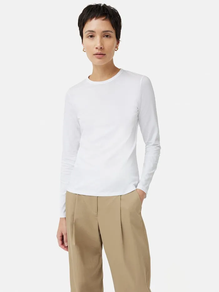Women Supima Cotton Long Sleeve Tee White Jigsaw Pyjamas and Loungewear