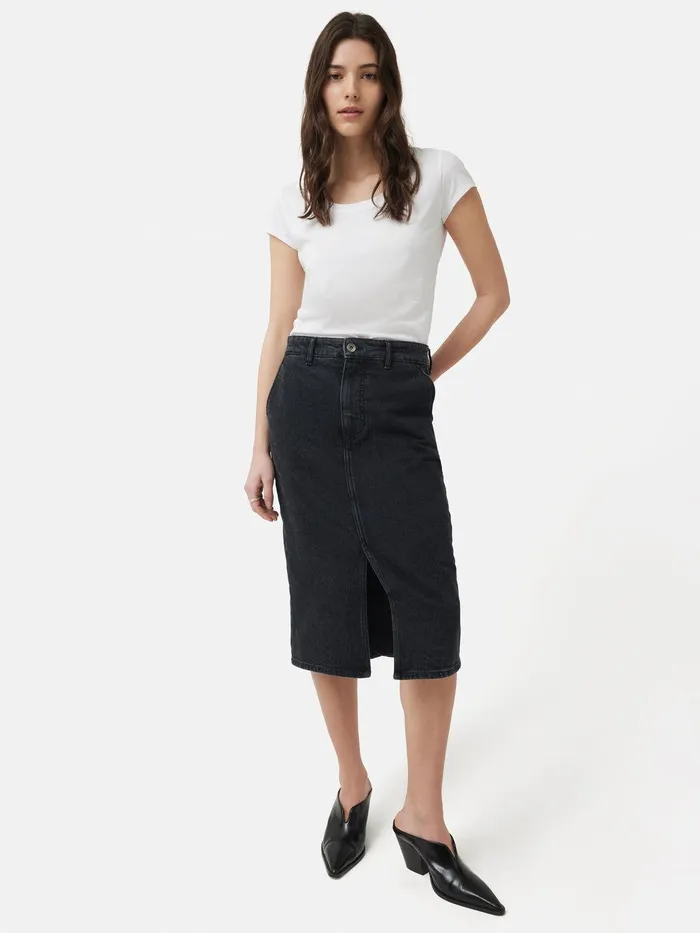 Women Supima Cotton Scoop Neck Tee White Jigsaw Shirts and Tops