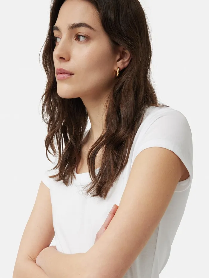 Women Supima Cotton Scoop Neck Tee White Jigsaw Shirts and Tops