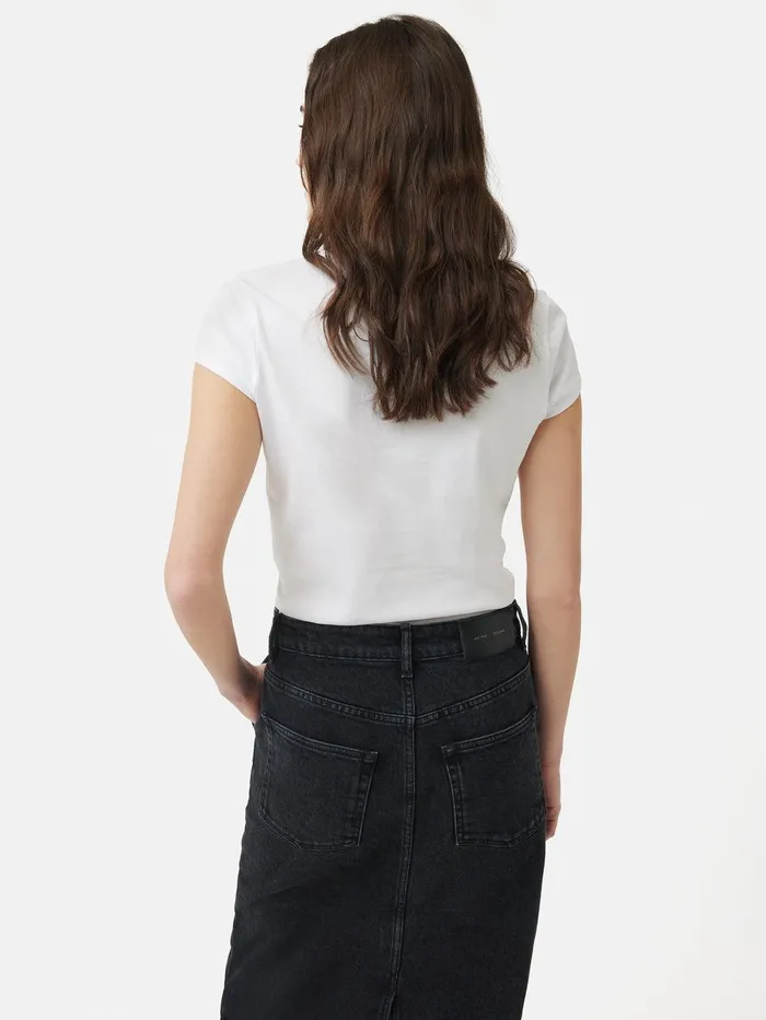 Women Supima Cotton Scoop Neck Tee White Jigsaw Shirts and Tops