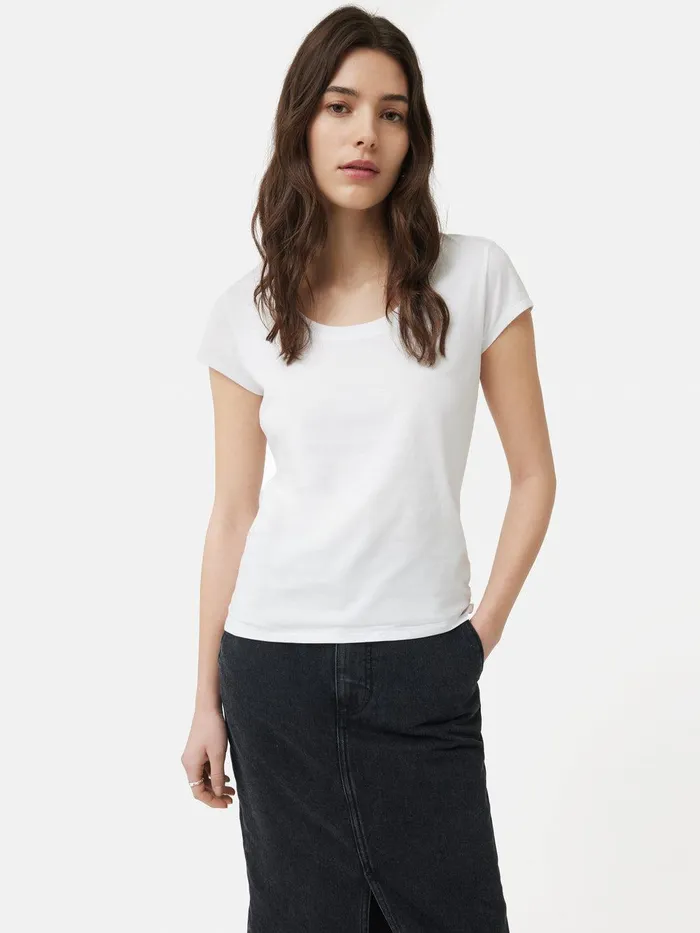 Women Supima Cotton Scoop Neck Tee White Jigsaw Shirts and Tops