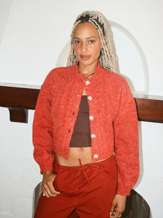 Women Sweaters Lisa Says Gah Cable Knit Cardigan Red