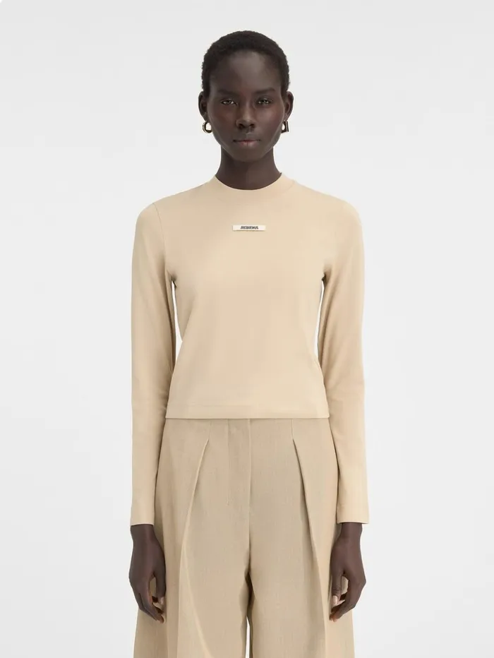 Women Tshirts JACQUEMUS The Gros Grain Longsleeve Tshirt Beige