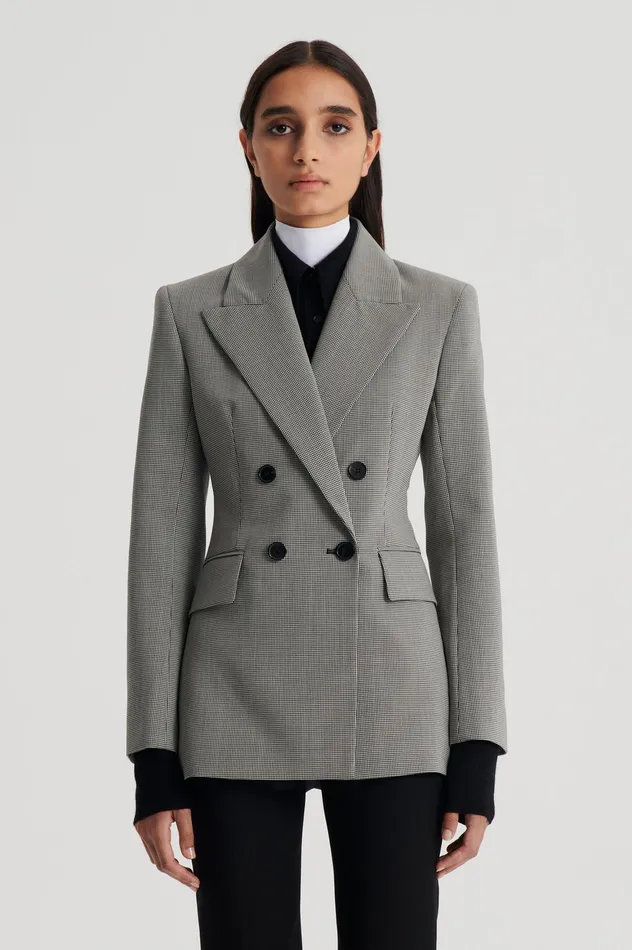 Women TAILORED HOUNDSTOOTH JACKET BLACK Jackets Scanlan Theodore Women TAILORED HOUNDSTOOTH JACKET BLACK Jackets Scanlan Theodore