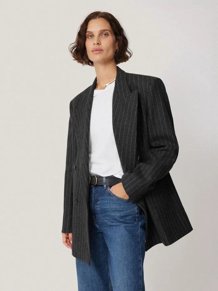 Women Tatton Italian Wool Pinstripe Blazer Grey Jigsaw Coords