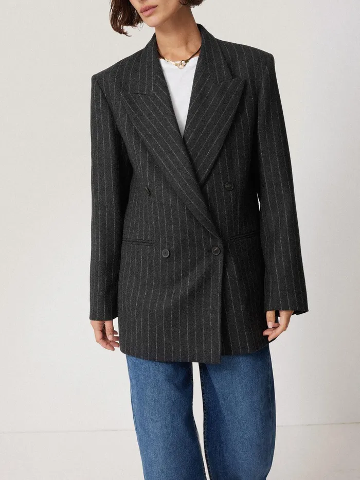 Women Tatton Italian Wool Pinstripe Blazer Grey Jigsaw Coords