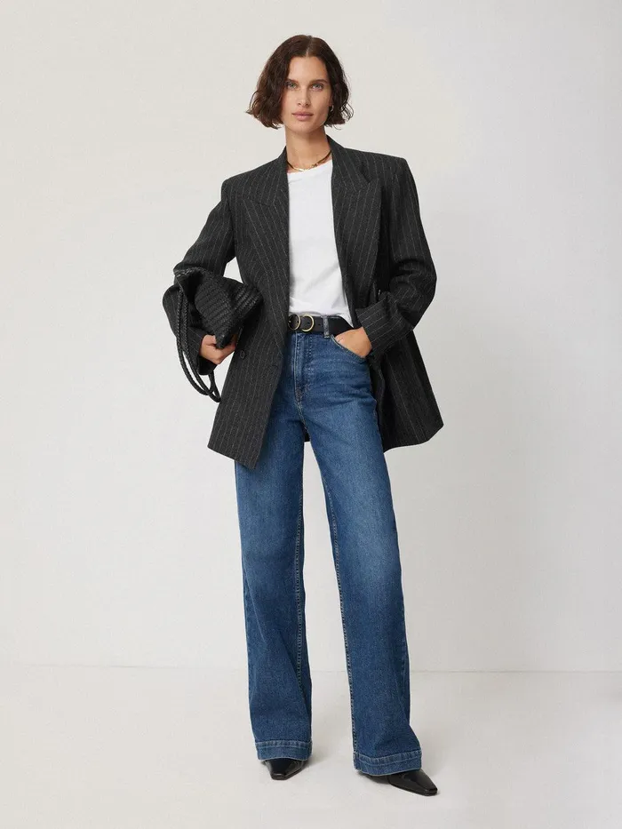 Women Tatton Italian Wool Pinstripe Blazer Grey Jigsaw Coords