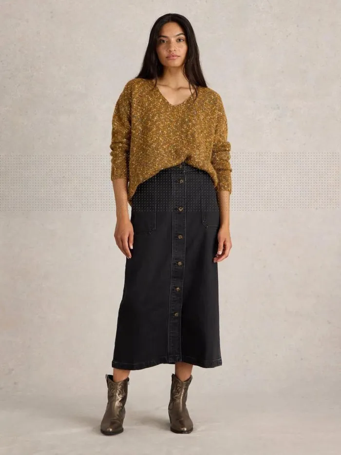 Women TEXTURED V NECK JUMPER Brown Multi White Stuff Knitwear