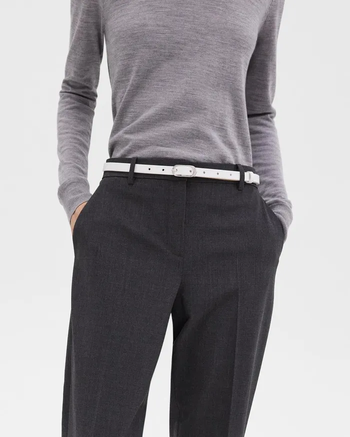 Women Theory Belts Skinny Oblong Belt In Leather White