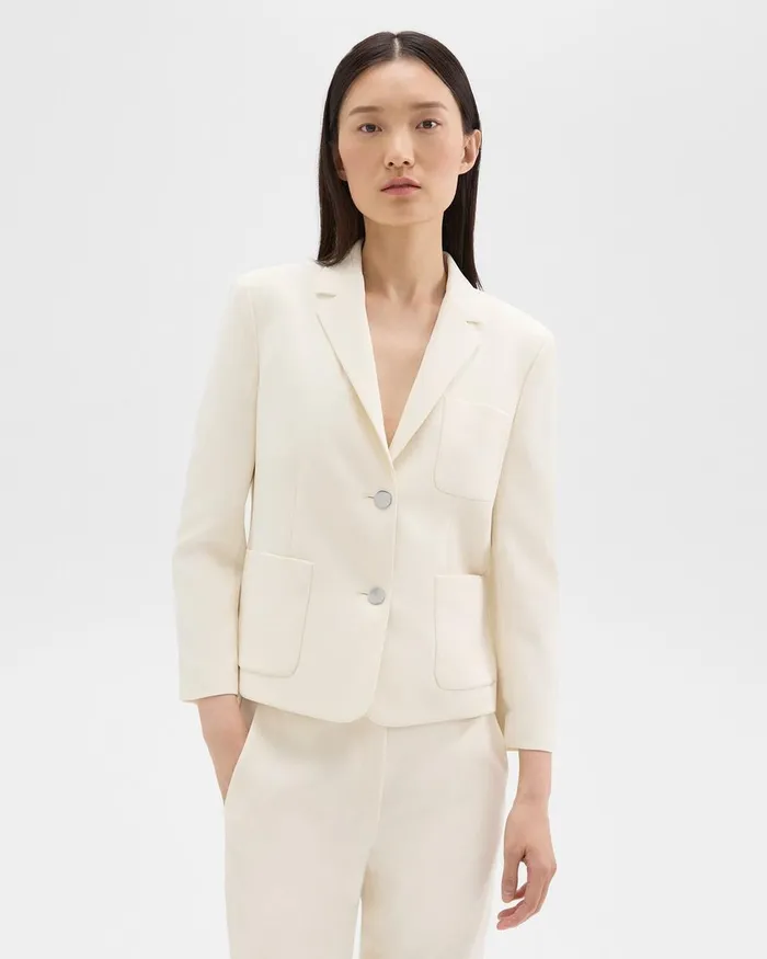 Women Theory Blazers Jackets Boxy Patch Pocket Blazer In Admiral Crepe Rice