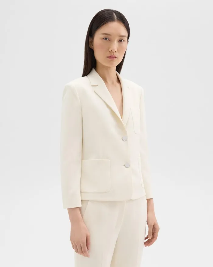 Women Theory Blazers Jackets Boxy Patch Pocket Blazer In Admiral Crepe Rice