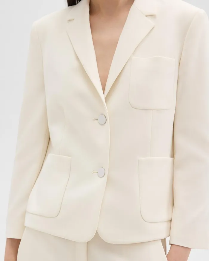Women Theory Blazers Jackets Boxy Patch Pocket Blazer In Admiral Crepe Rice
