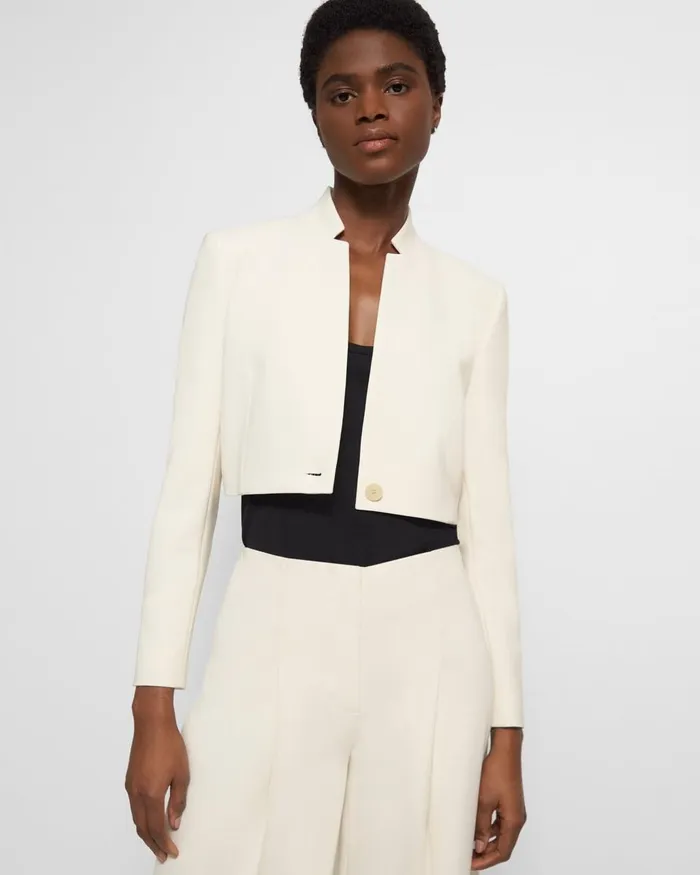 Women Theory Blazers Jackets Cropped Blazer In Admiral Crepe Rice