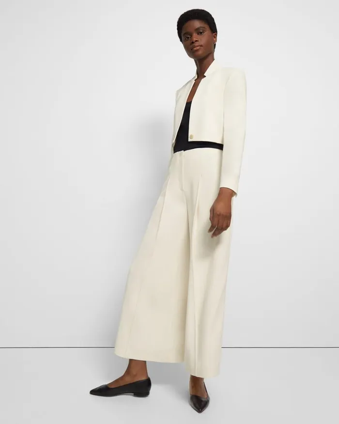 Women Theory Blazers Jackets Cropped Blazer In Admiral Crepe Rice