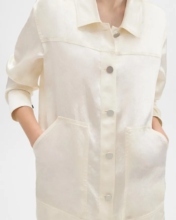 Women Theory Blazers Jackets Oversized Trucker Jacket In Textured Satin Ivory