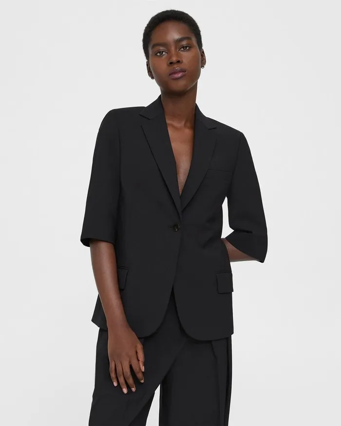 Women Theory Blazers Jackets ShortSleeve Blazer In Stretch Wool Black