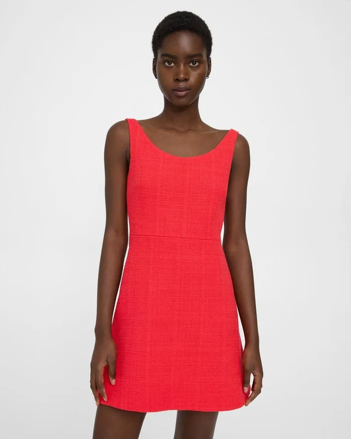 Women Theory Dresses Ballerina Neckline Mini Dress In Cotton Tweed Grenadine