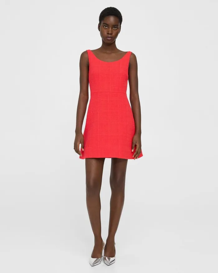 Women Theory Dresses Ballerina Neckline Mini Dress In Cotton Tweed Grenadine