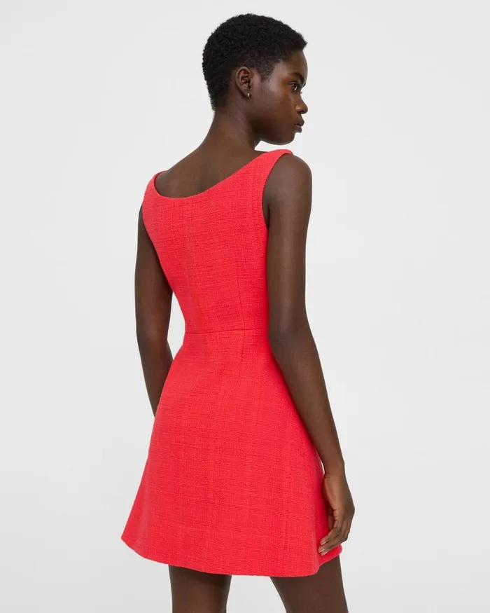 Women Theory Dresses Ballerina Neckline Mini Dress In Cotton Tweed Grenadine