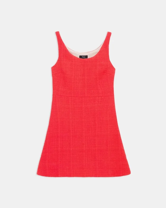 Women Theory Dresses Ballerina Neckline Mini Dress In Cotton Tweed Grenadine