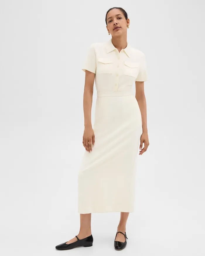 Women Theory Dresses Military Midi Dress In Admiral Crepe Rice
