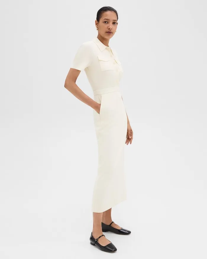 Women Theory Dresses Military Midi Dress In Admiral Crepe Rice