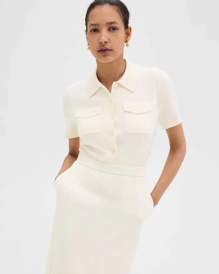 Women Theory Dresses Military Midi Dress In Admiral Crepe Rice