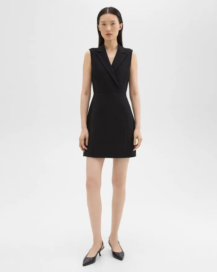 Women Theory Dresses Peak Lapel Mini Dress In Admiral Crepe Black