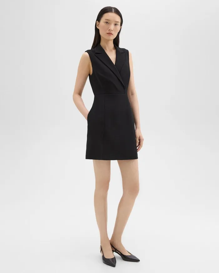 Women Theory Dresses Peak Lapel Mini Dress In Admiral Crepe Black