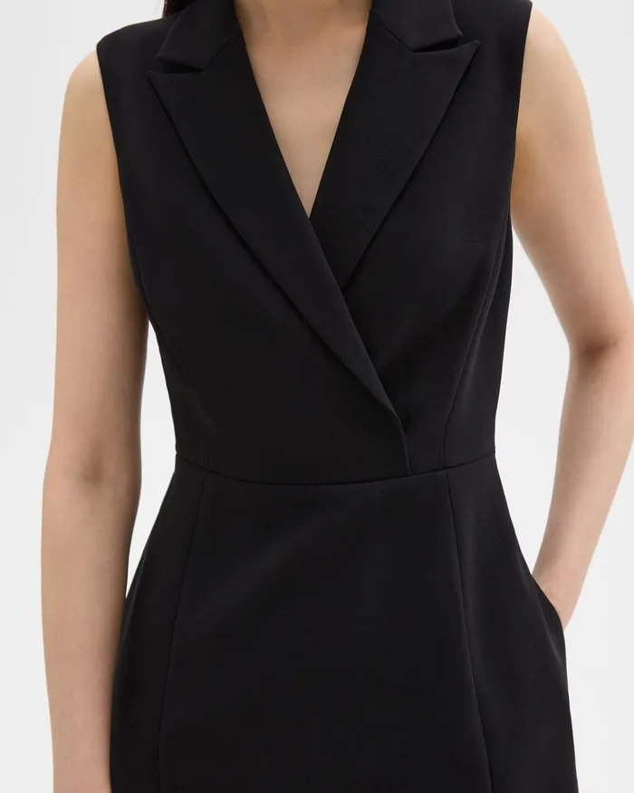 Women Theory Dresses Peak Lapel Mini Dress In Admiral Crepe Black