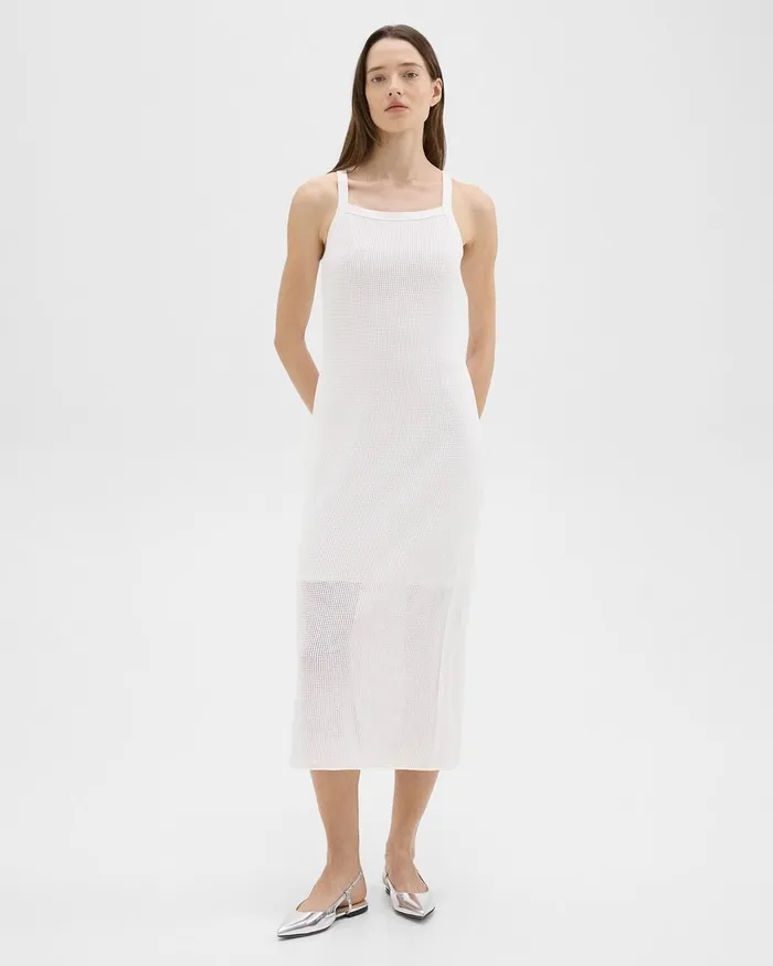 Women Theory Dresses Pointelle Midi Dress In Crepe Knit White