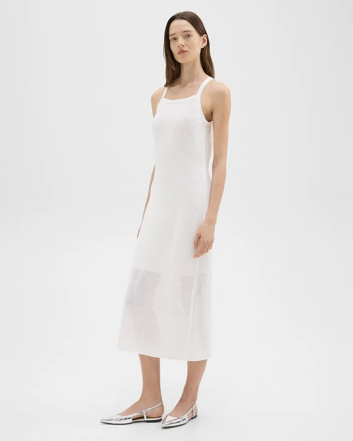 Women Theory Dresses Pointelle Midi Dress In Crepe Knit White